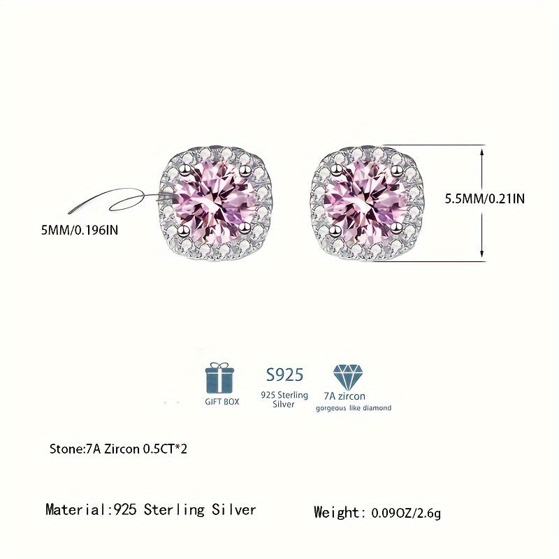 Luxurious and Delicate Bohemian Style Sterling 925 Silver Stud Earrings with Sparkling Square Moissanite Design - Perfect Female Gift