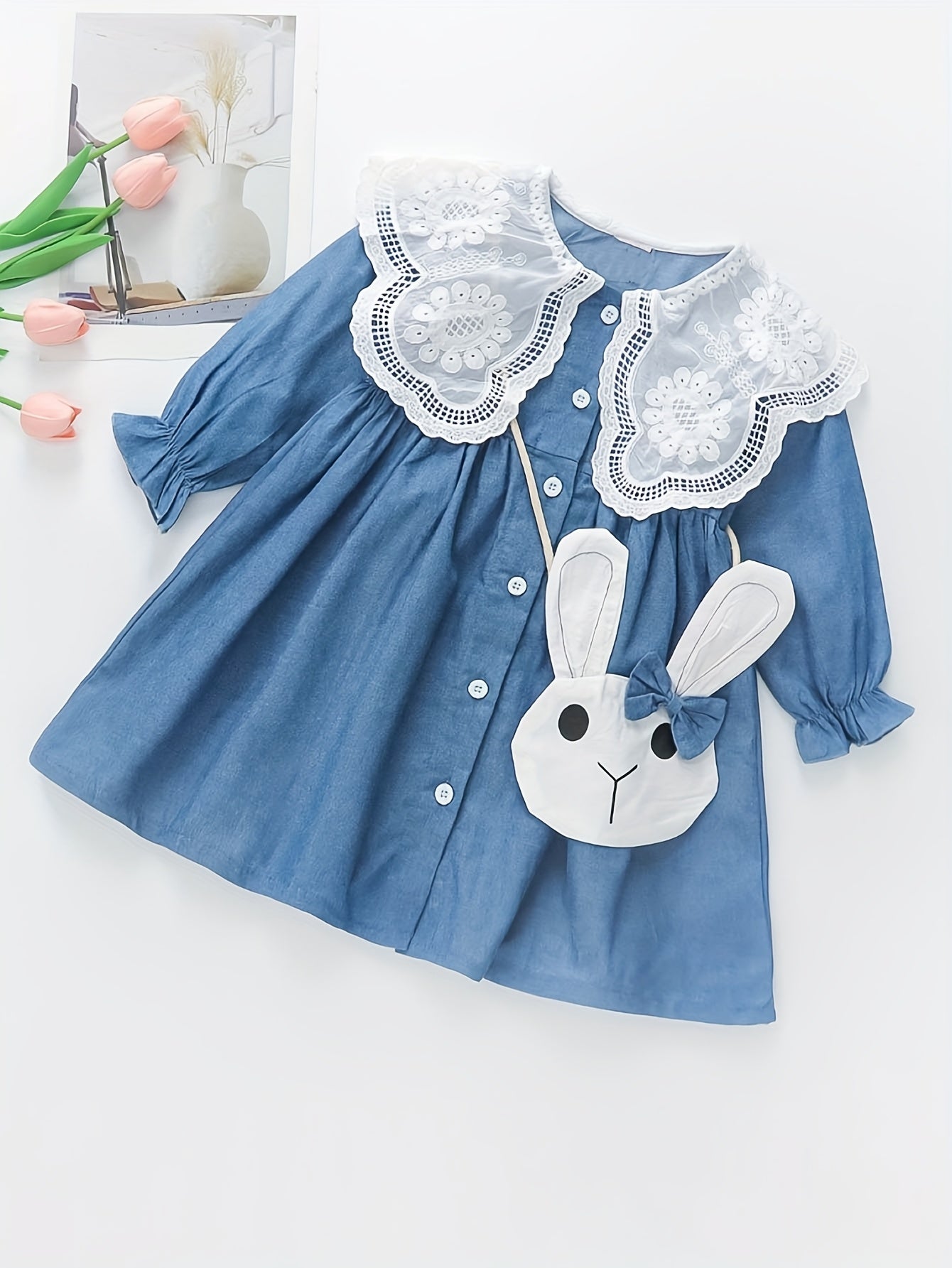 Adorable bunny accessory dress for girls - long sleeve, princess style, perfect for spring/fall.