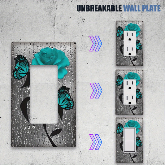 Teal Rose Flower Wall Plate for Light Switch, No Electricity Needed, Easy to Clean, Versatile Home Decor. Single Gang/2 Gang Options.