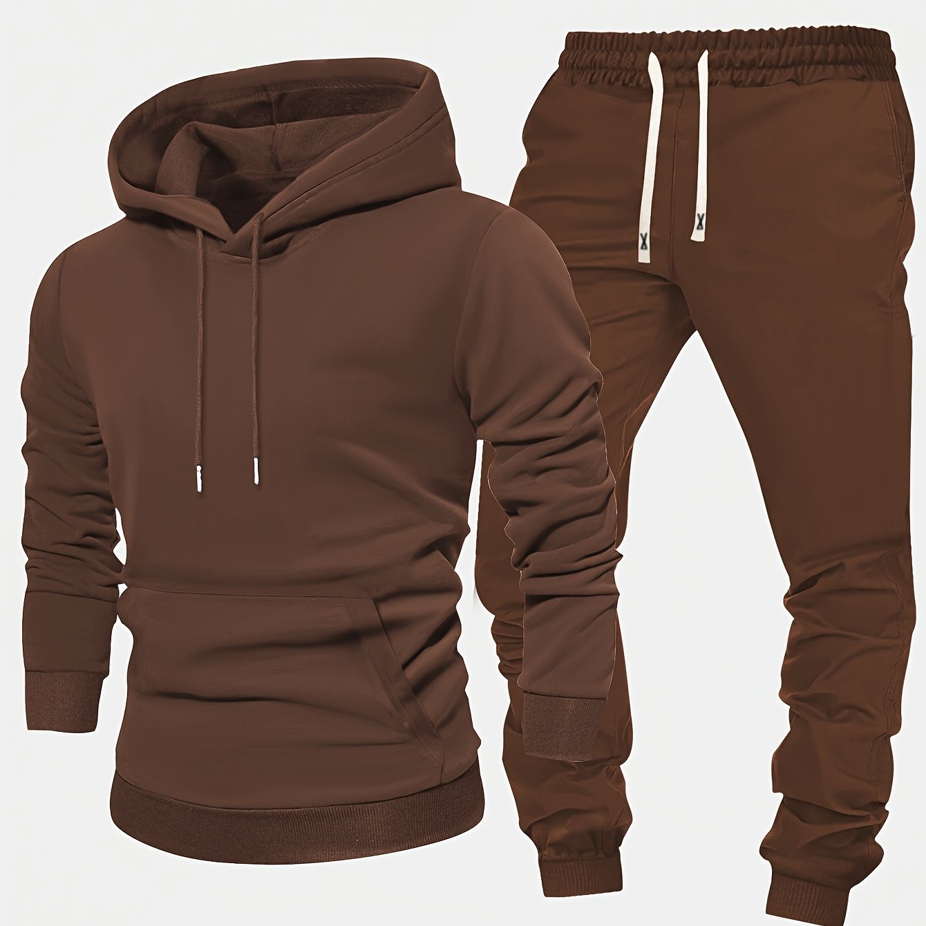 Men's 2pcs Casual Set: Solid Color Hoodie with Kangaroo Pocket & Drawstring Pants for Spring & Autumn