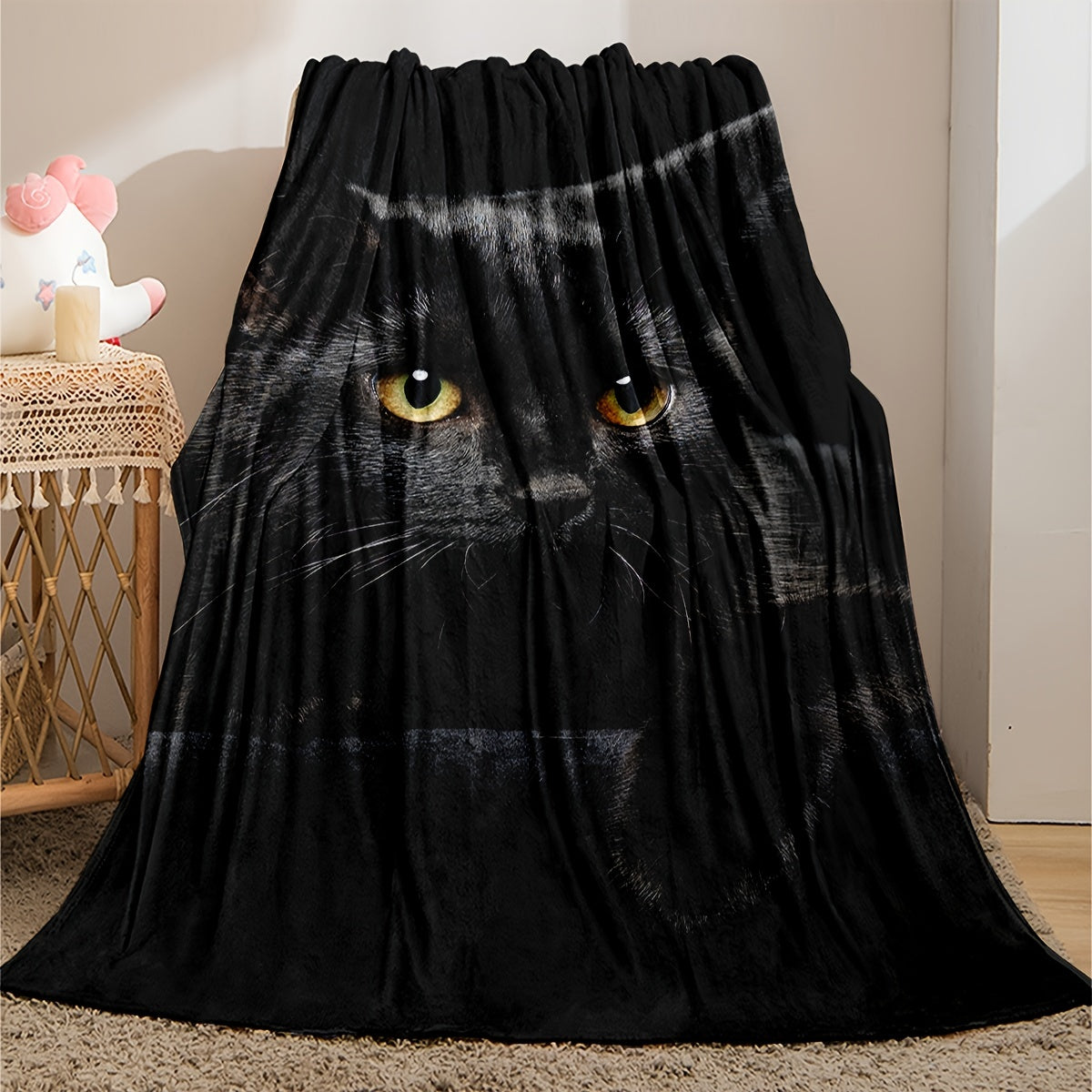 Stay cozy year-round with our stylish 1pc Black Cat Printing Flannel Blanket. Made from lightweight, soft material, this comfortable throw blanket is perfect for adults and suitable for bed, couch, camping, and travel. Ideal for staying warm in all