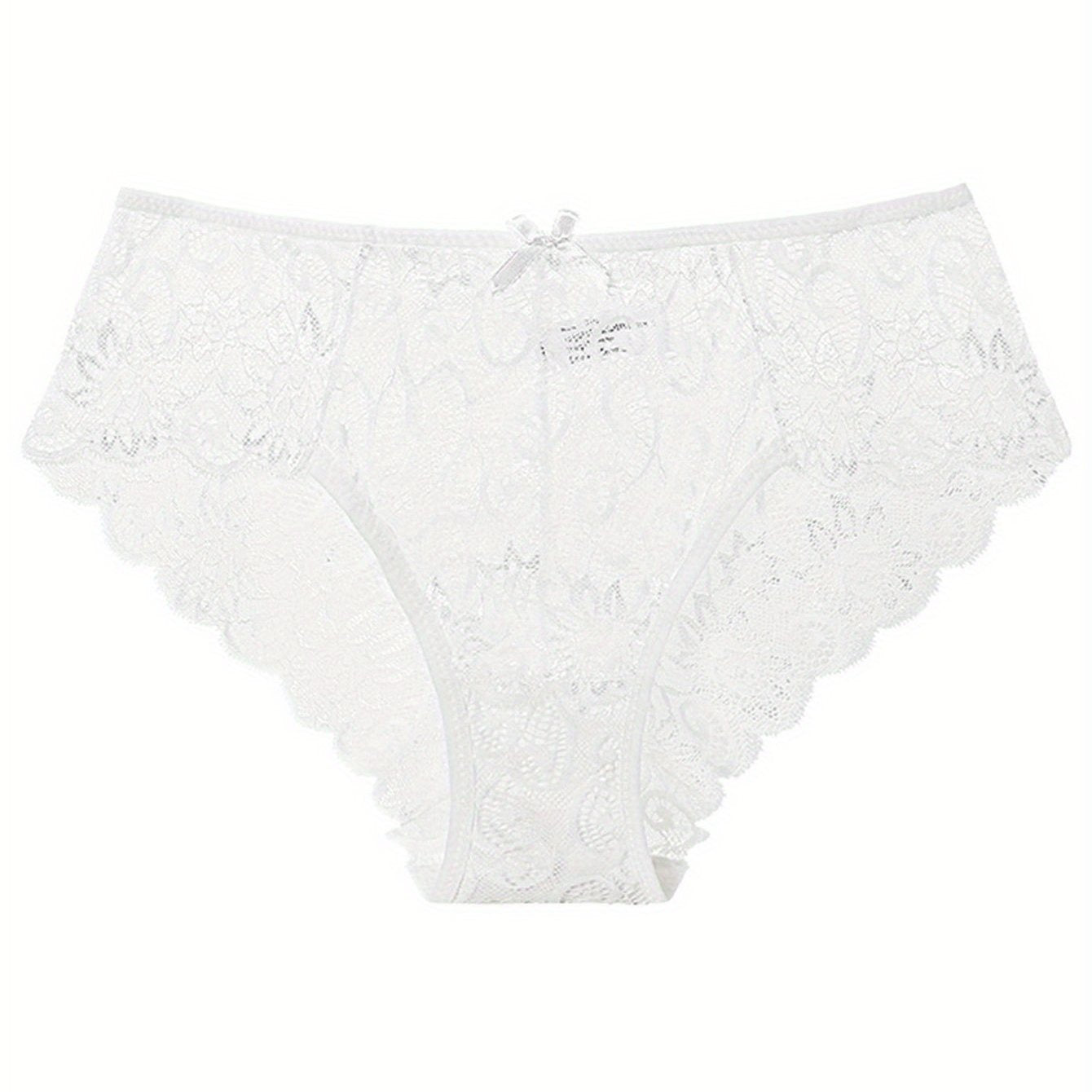 Women's sexy lingerie and underwear featuring solid seamless floral lace briefs and hot semi sheer intimate panties.