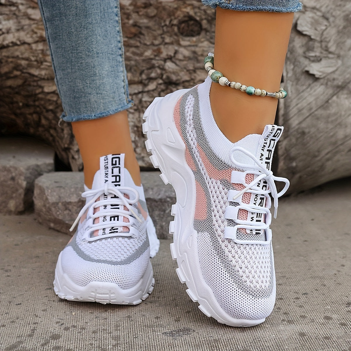 Women's mesh platform sneakers with breathable design, lace-up outdoor shoes for comfort and style in plus sizes.