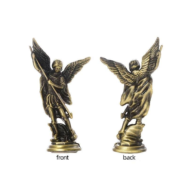 Saint Michael Archangel figurine made of zinc alloy for home decor and tabletop display.