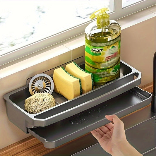 Keep your kitchen sponge organized and within reach with this convenient wall-mounted sink caddy. Includes a drip tray, dishcloth rack, and rustproof sponge storage rack for easy cleaning. Perfect for both kitchen and bathroom use, this holder is a