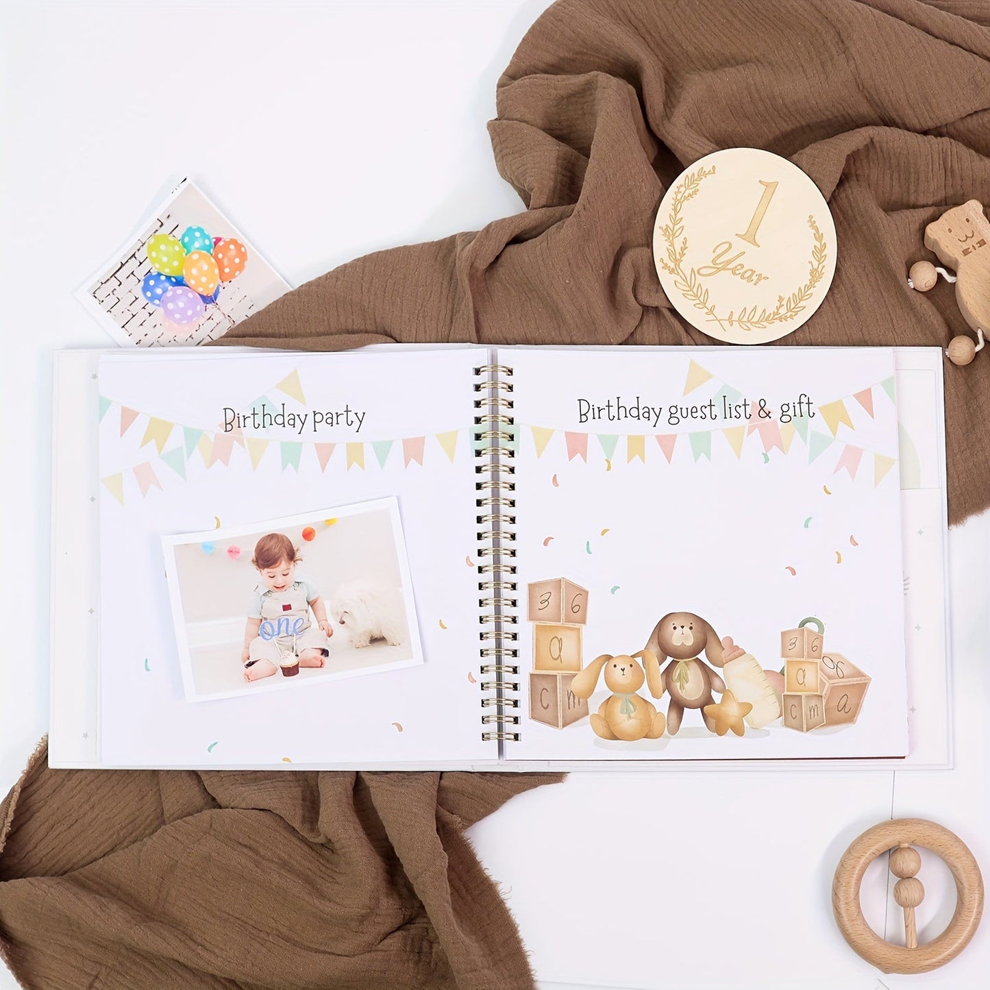 Year One Commemorative Book for Youngsters feat. Little Sheep Model, Inner Pages with Double-Sided Tape & Hidden Coil Hardcover, Copper Plate Black Golden Cover, includes 12 Months Milestone Stickers & Special Paper. Perfect for New Mom & Boy and Girl