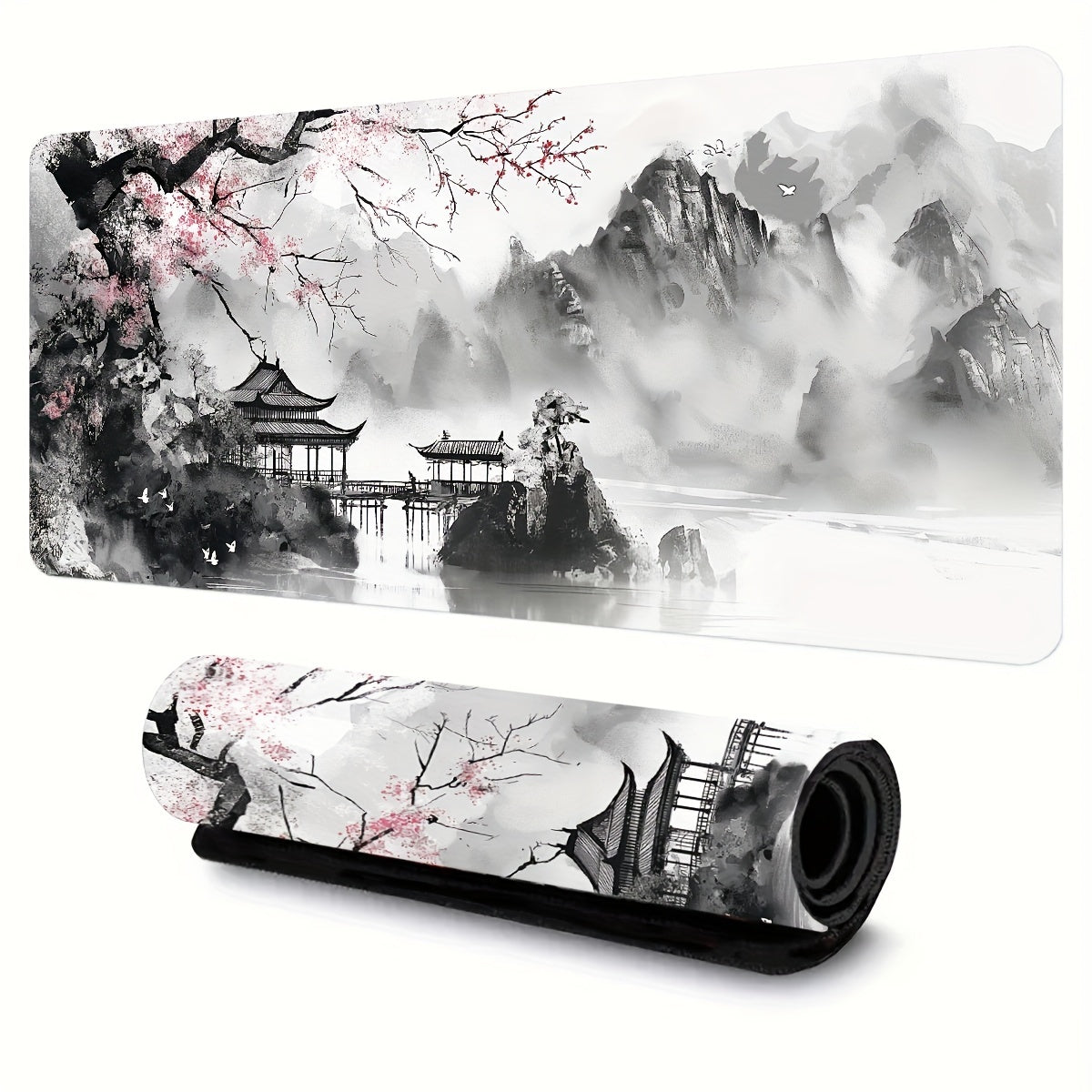 Cherry Blossom Watercolor Gaming Mouse Pad - XL size with Non-Slip Base, Polyester, Rectangular, Ideal for Office and Home Use, 80.01 x 29.97 cm