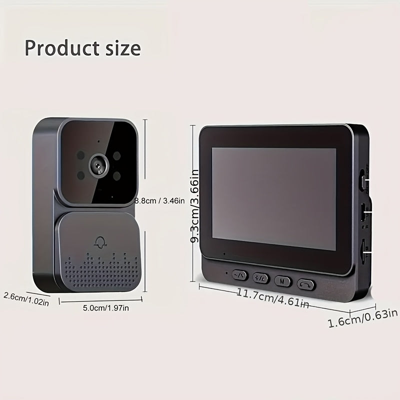 1pc Video doorbell with intercom, 10.92cm screen, infrared night vision, two-way speaking, long-lasting battery, easy connection without the need for an app.