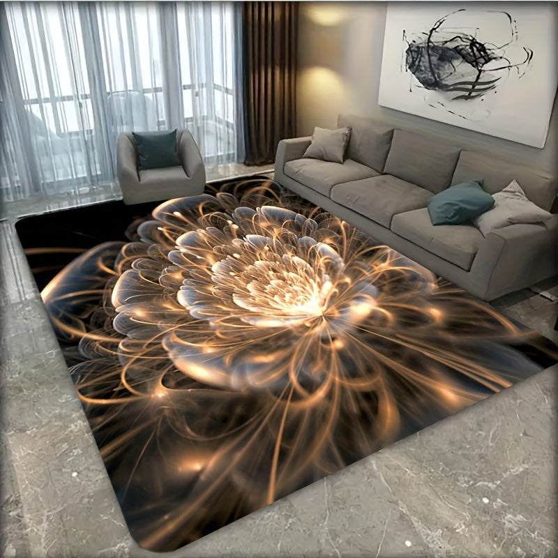 3D Printed Floral Flannel Rug - Non-Slip, Easy to Clean for Kitchen, Living Room, Bedroom, Dining Area - Ideal for Home Decor & Holiday Season, Art Enthusiasts, and Indoor Use