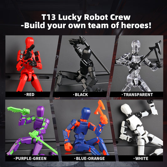 6-piece T13 robot action figure set, articulated dummy toy printed in 3D, ideal birthday gift for 3-8 year old collectors.