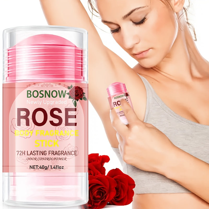 1pc BOSNOW Rose Body Fragrance Stick, 40g/1.41oz, Long-lasting floral scent, moisturizing deodorizer, alcohol-free, suitable for men and women, fresh and pleasant skin experience.