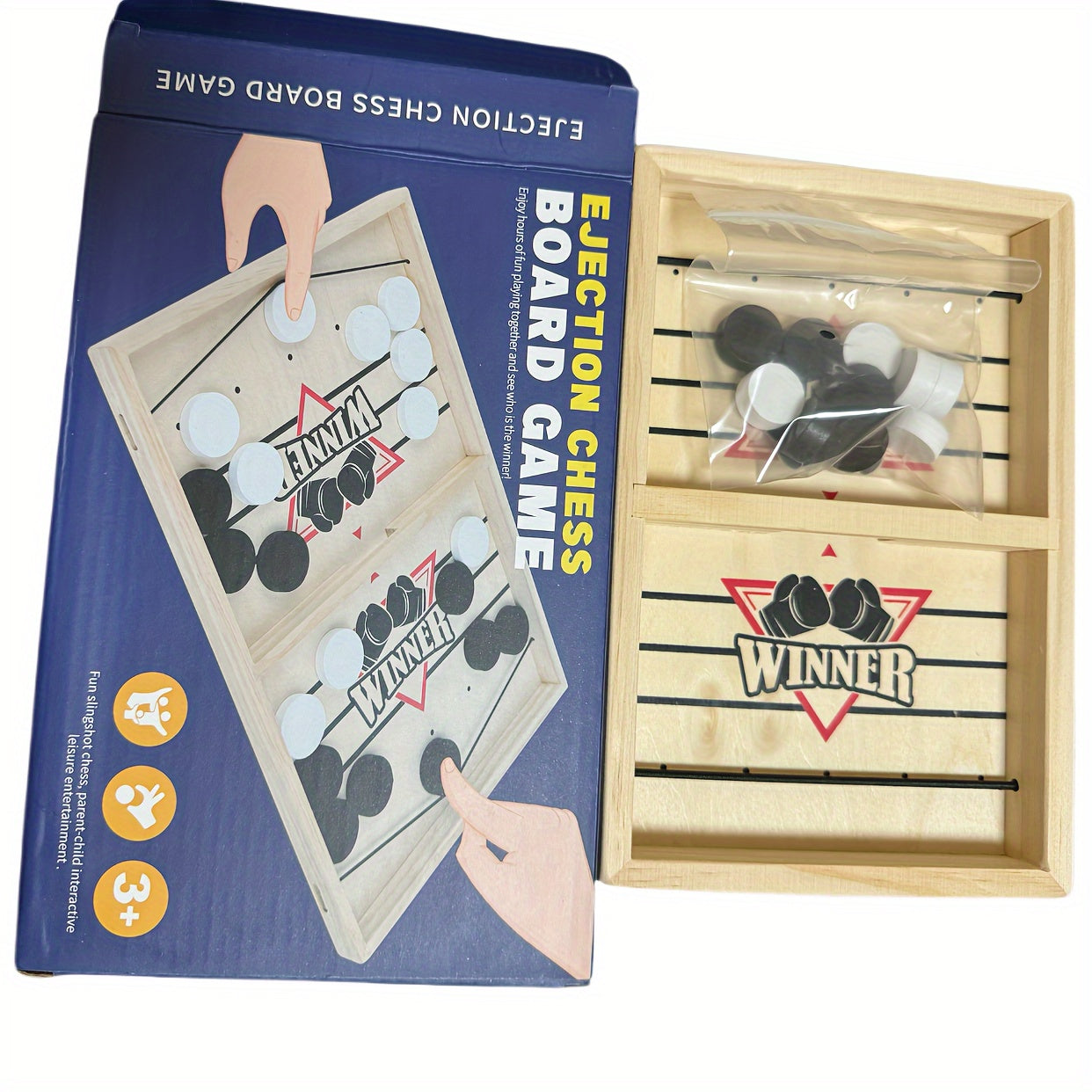 Interactive wooden chess game for ages 3-6, with magnetic checkers, promotes strategy, skill development, and parent-child bonding.