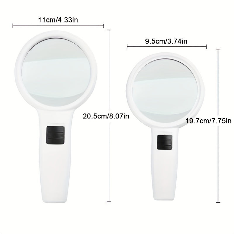 Handheld magnifying glass with 30X and 45X lenses, LED light, and mini pocket size for jewelry and reading magnification.