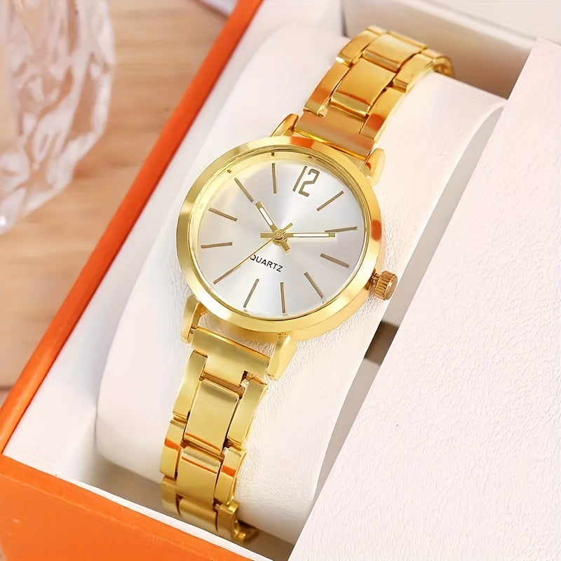 2-piece trendy gold quartz watch and bracelet set for women, perfect for Valentine's Day, Easter, and Eid al-Fitr gifts.