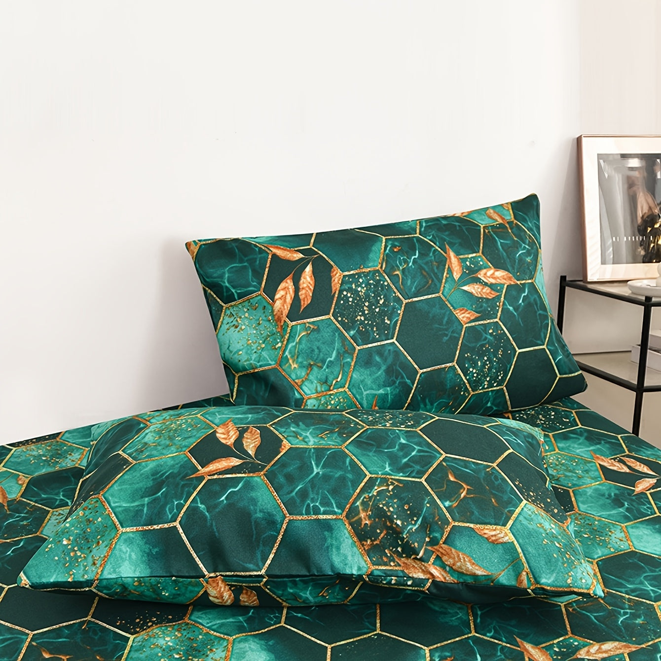 Two Premium Geometric Pattern Pillowcases featuring Soft, Breathable Polyester Material, Stain-Resistant Properties, and Envelope Closure Design. Perfect for Bedroom and Sofa Home Decor. Easy to Clean in the Washing Machine. Inserts Not Included.