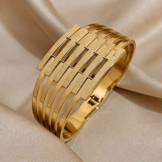 Chunky Golden Stainless Steel Bangle for Men and Women - Wide Cuff Bracelet Perfect for Parties and Gifting