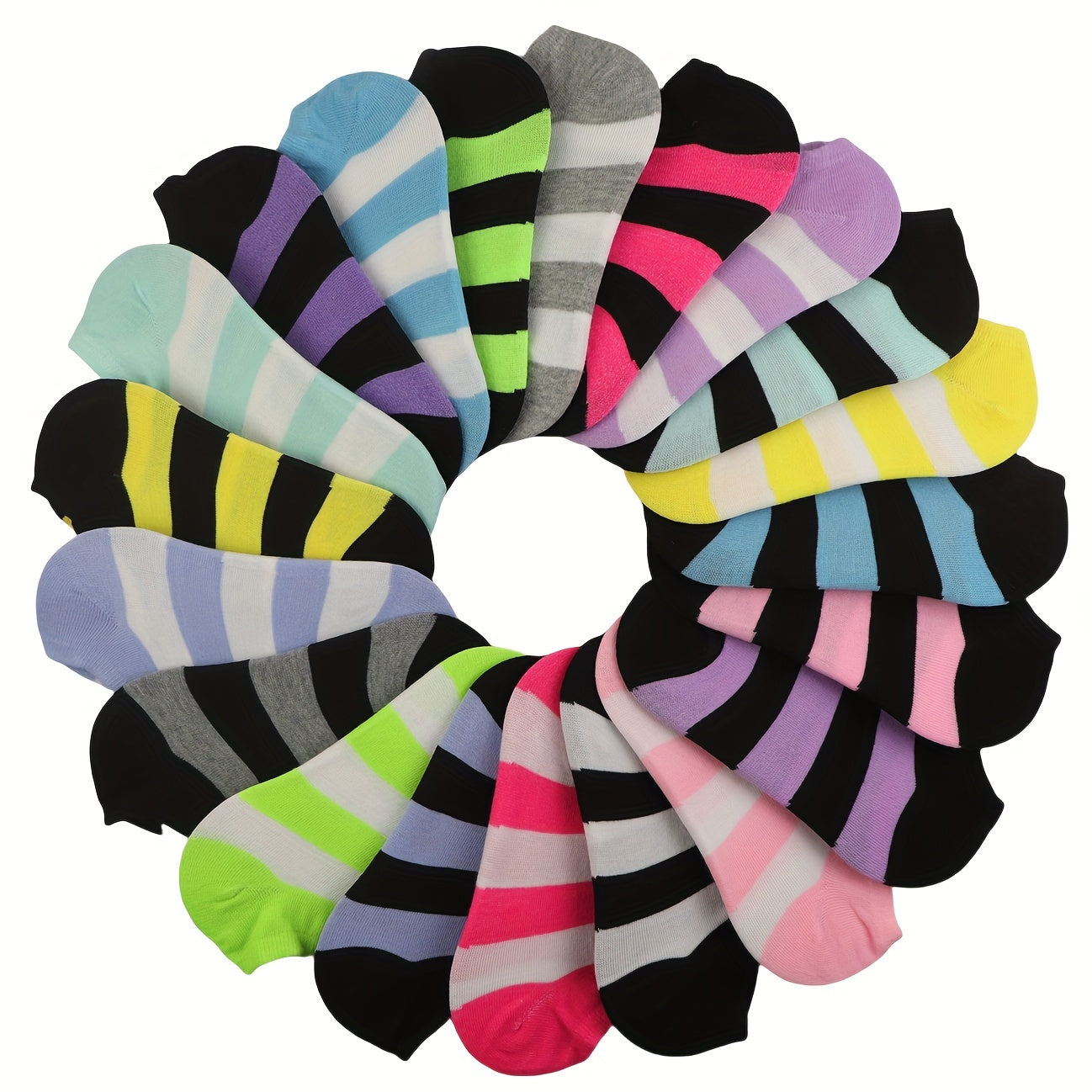 20 pairs of candy-colored, lightweight, and breathable low cut ankle socks for women.