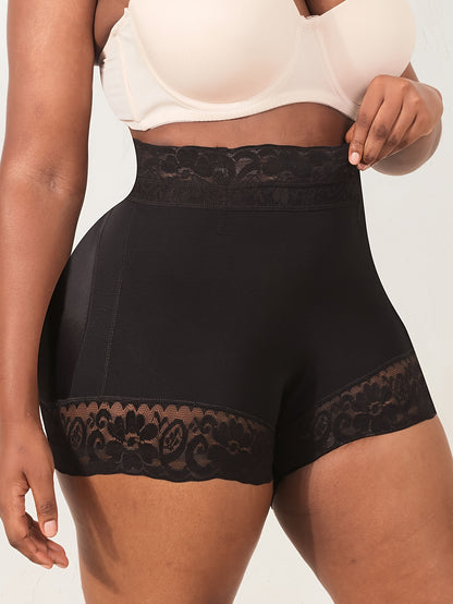 Shapewear shorts with lace trim for comfortable tummy control and butt lifting.