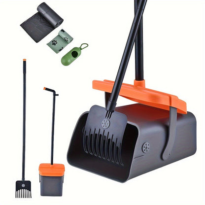 Dog owners with medium to small breeds can easily clean up their pet's mess with this heavy-duty poop scooper set. The set includes a swivel bin and rake with a long handle measuring 116.84cm/104.14cm. It is ideal for use on grass, dirt, or gravel.