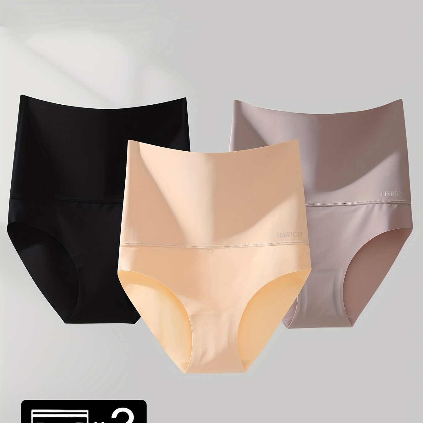 3 high-waisted solid briefs for women, offering seamless slimming comfort.