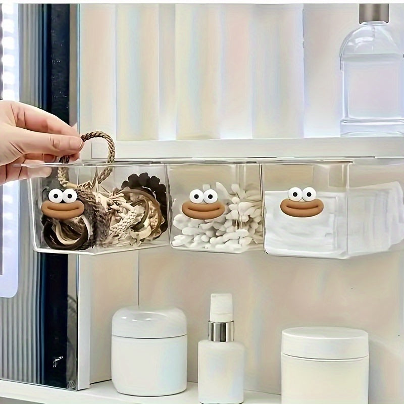 Multi-purpose under-mirror organizer with adhesive backing for bathroom and kitchen essentials. Water-resistant and easy to install, perfect for storing makeup pads and small items.