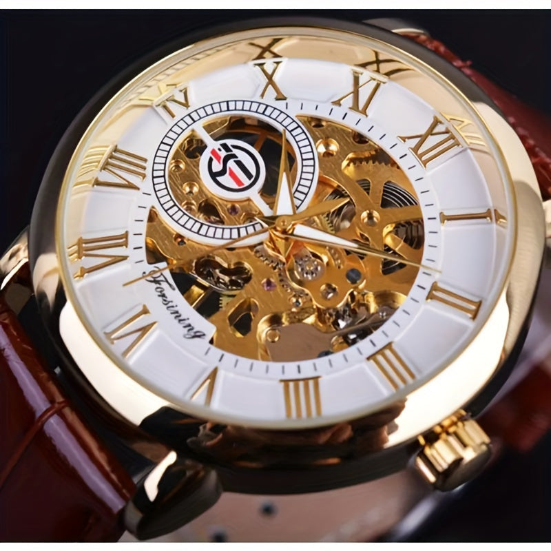 Luxury men's watch with unique hollow design and manual mechanical movement. Popular among young male students, made by Korean brand, perfect for gifting. Model 099h.