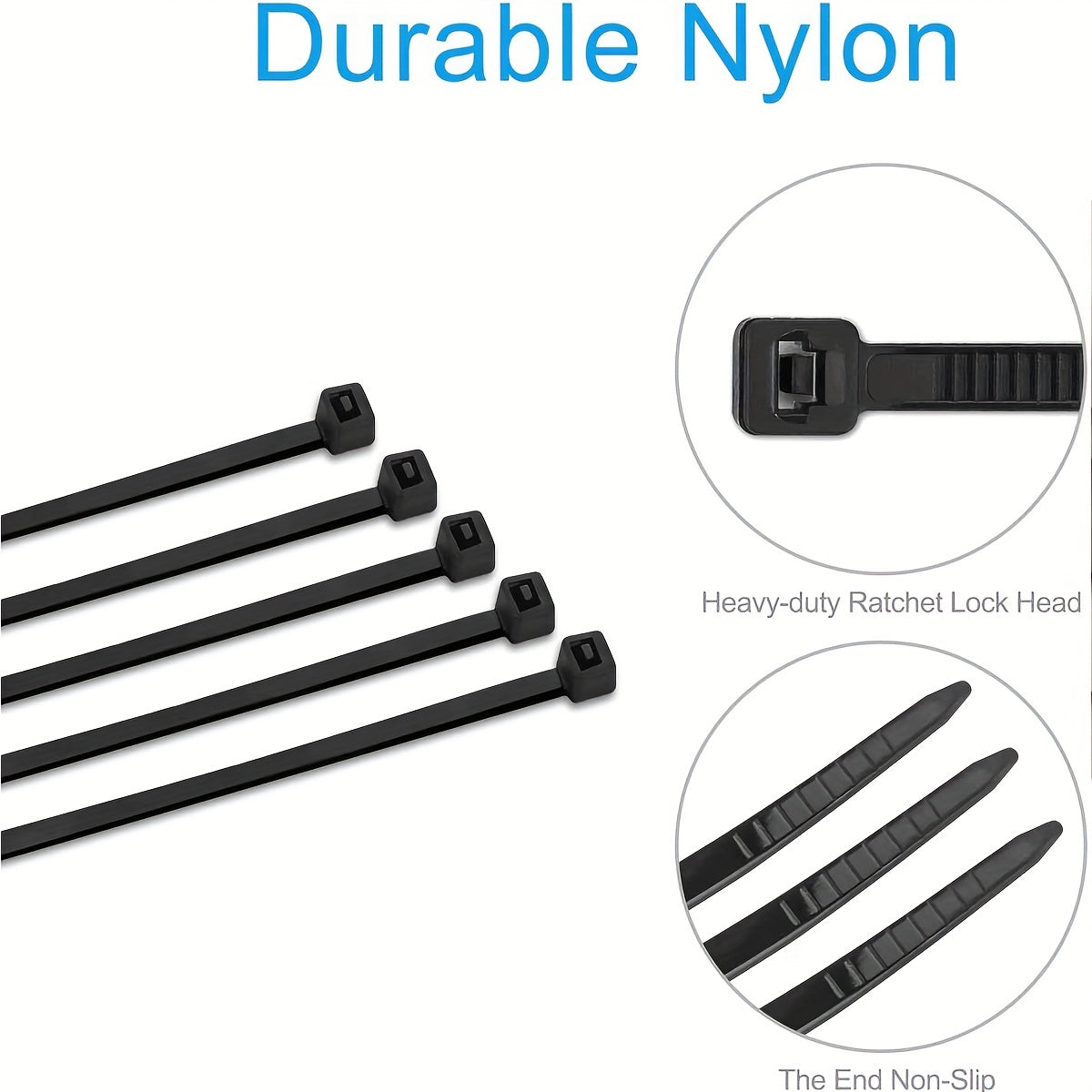 250 Heavy Duty Cable Zip Ties - 10.16-25.4 cm, 22.68 KG Tensile Strength - Self-Locking Black Nylon for Secure Indoor & Outdoor Use