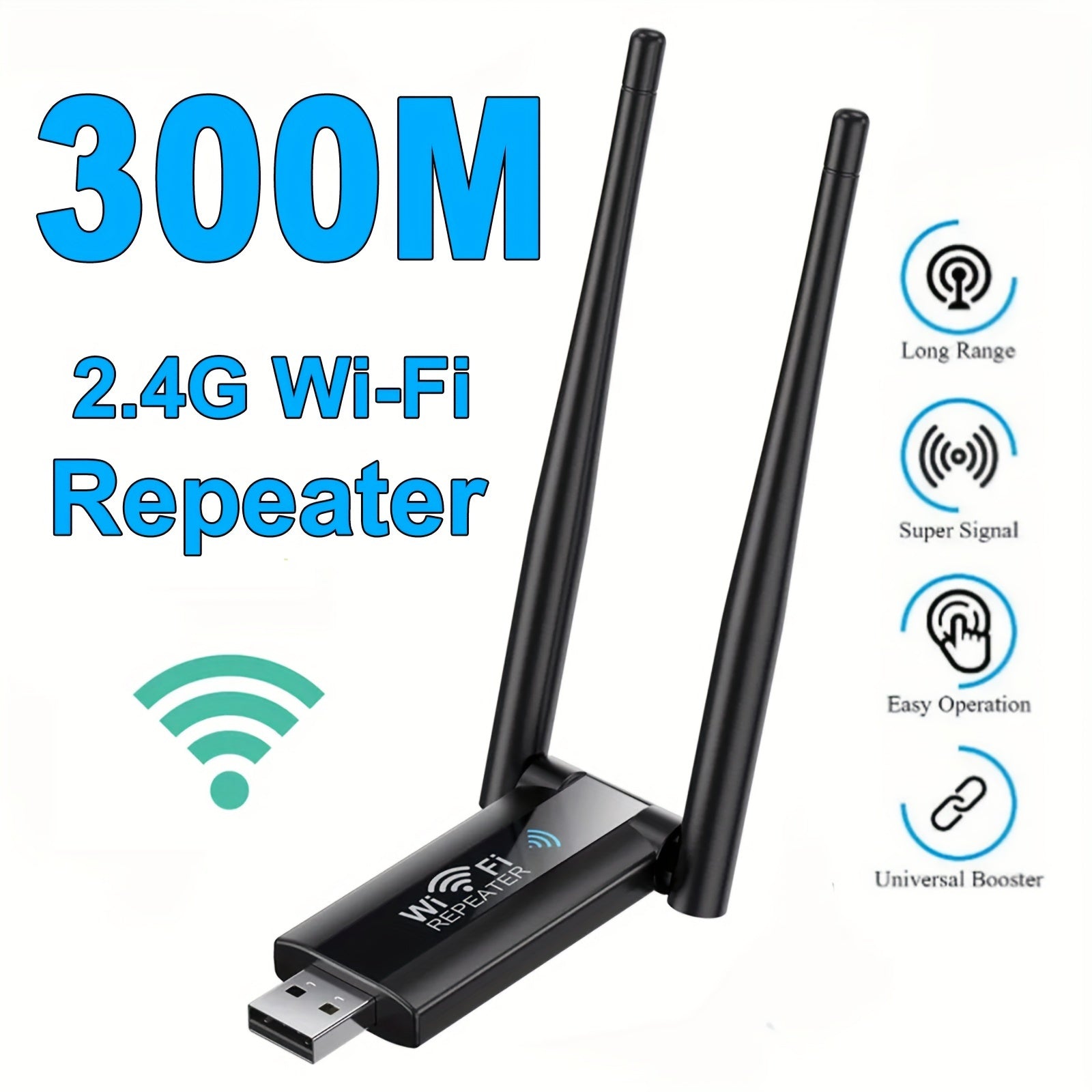 300Mbps 2.4G Wireless WiFi Repeater Extender amplifies WiFi signal and extends network coverage.