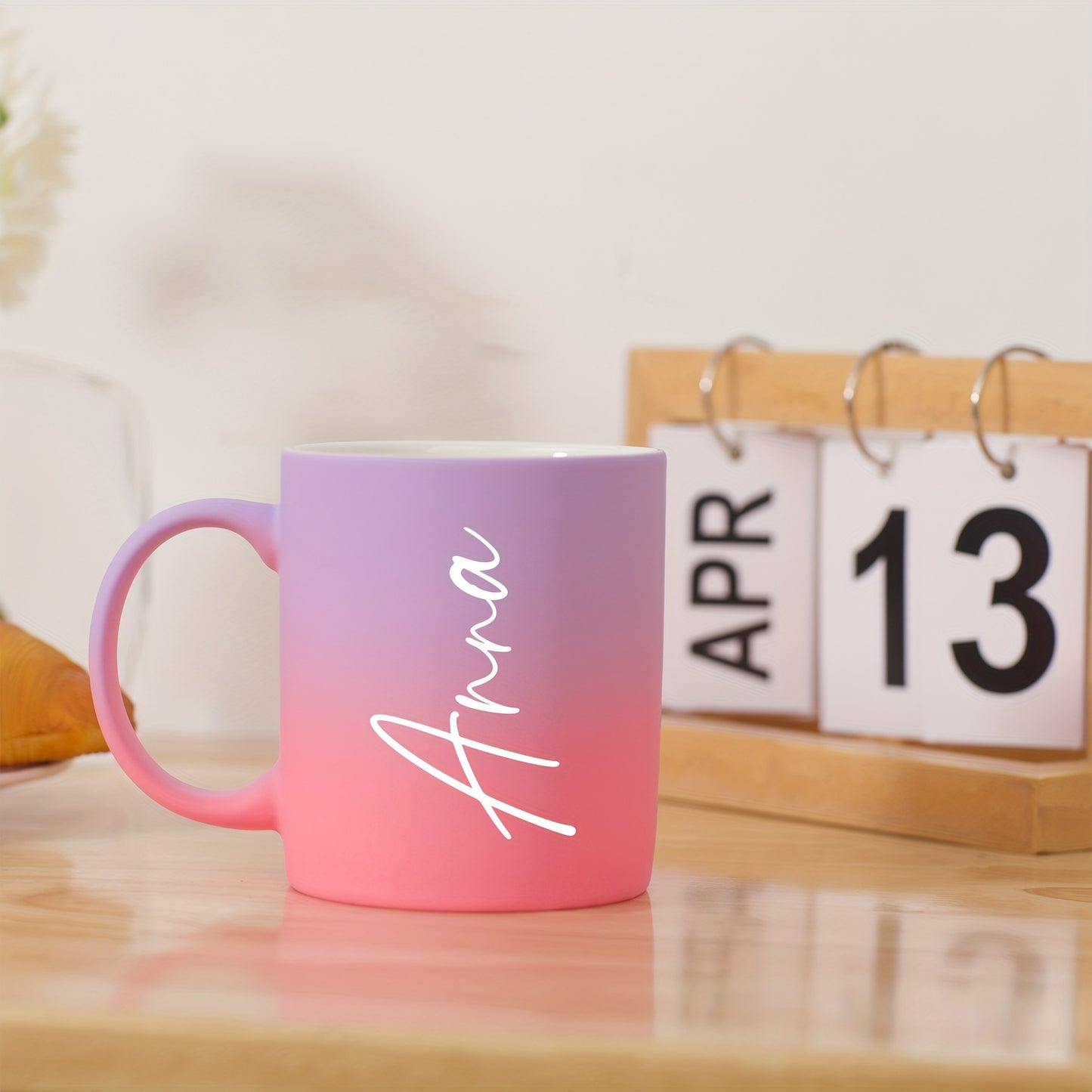 Custom 11oz ceramic coffee mug with personalized name, dishwasher and microwave safe. Perfect for drinks and gifting on birthdays or Valentine's Day for family, friends, and coworkers.