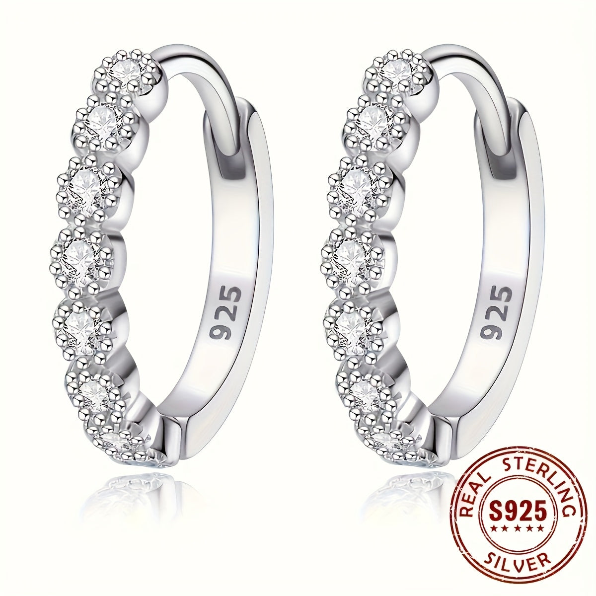 925 Pure Silver Round Ring Earrings with Zirconia, Elegant for Women's Dating and Wedding.