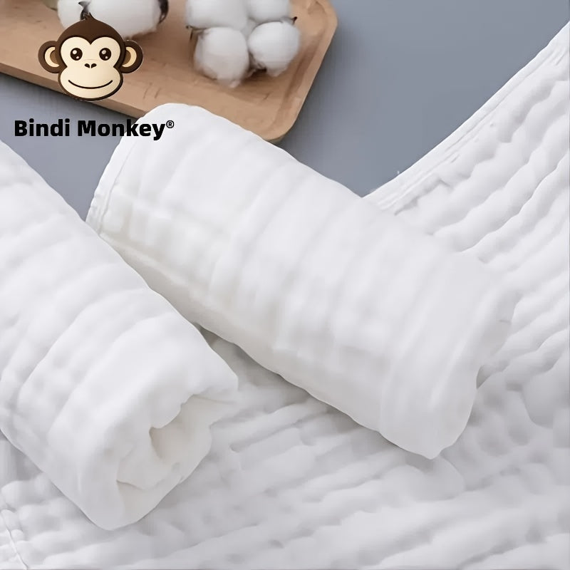 Bundle of 8 Bindi Monkey Ultra-Soft White Kids Towels - Ideal for Burp Cloths & Feeding, Gentle on Youngsters' Skin, Essential Care Items