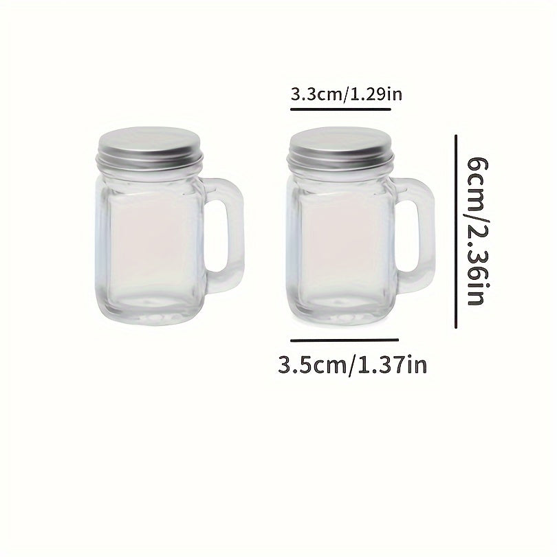 Mini Mason jar shot glass with lid, leakproof glass, ideal for home, parties, and bars. Perfect for beverages such as coffee, milk, juice, honey, and jam. Hand wash only.