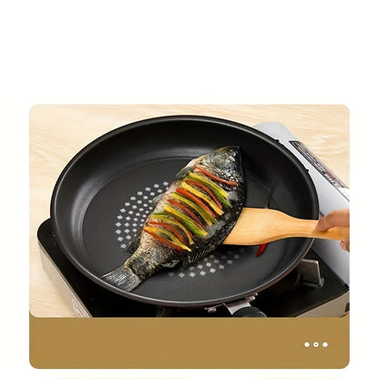 The 9.5-Inch Non-Stick Skillet features a durable cast iron handle, is dishwasher safe, and comes with a lid. It is suitable for smooth-top and induction cookers, and utilizes German Non-Stick Technology for versatile cooking options such as frying