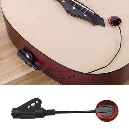 1pc Black Acoustic Guitar Pickup with Red Accents - Piezo Contact Pickup for Enhanced Sound Quality, Hardwired or Battery Powered, Plastic Construction for various instruments.