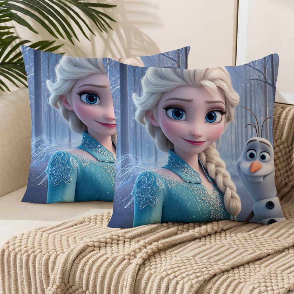 Two pieces of Frozen pillow covers made from soft polyester, double-sided for use on both sofa and outdoor decor.