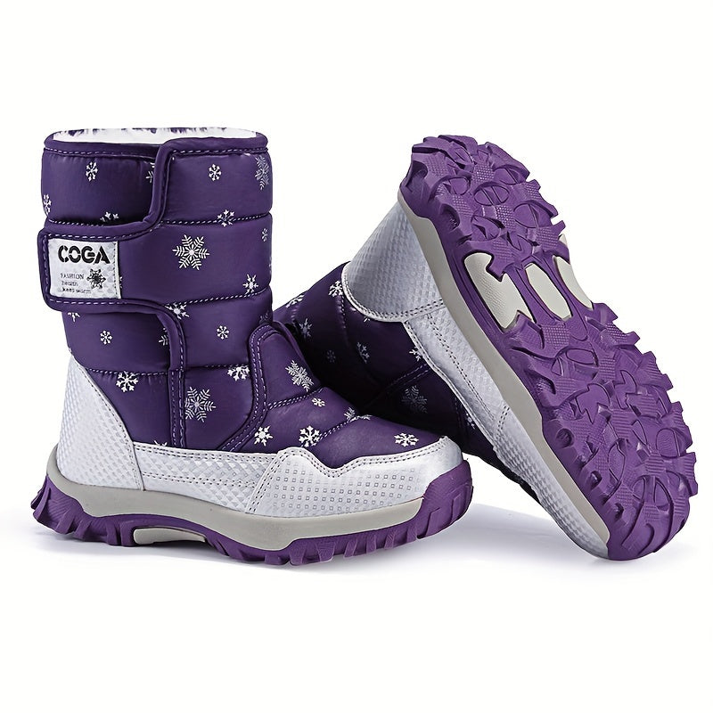 New high-top snow boots with a snowflake design for both men and women.