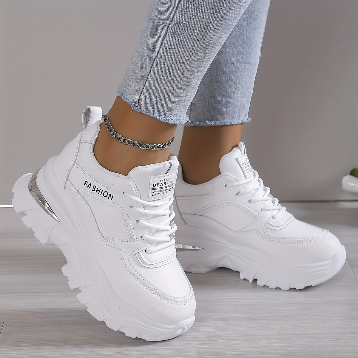 Trendy lace-up platform sneakers for women, perfect for outdoor activities.