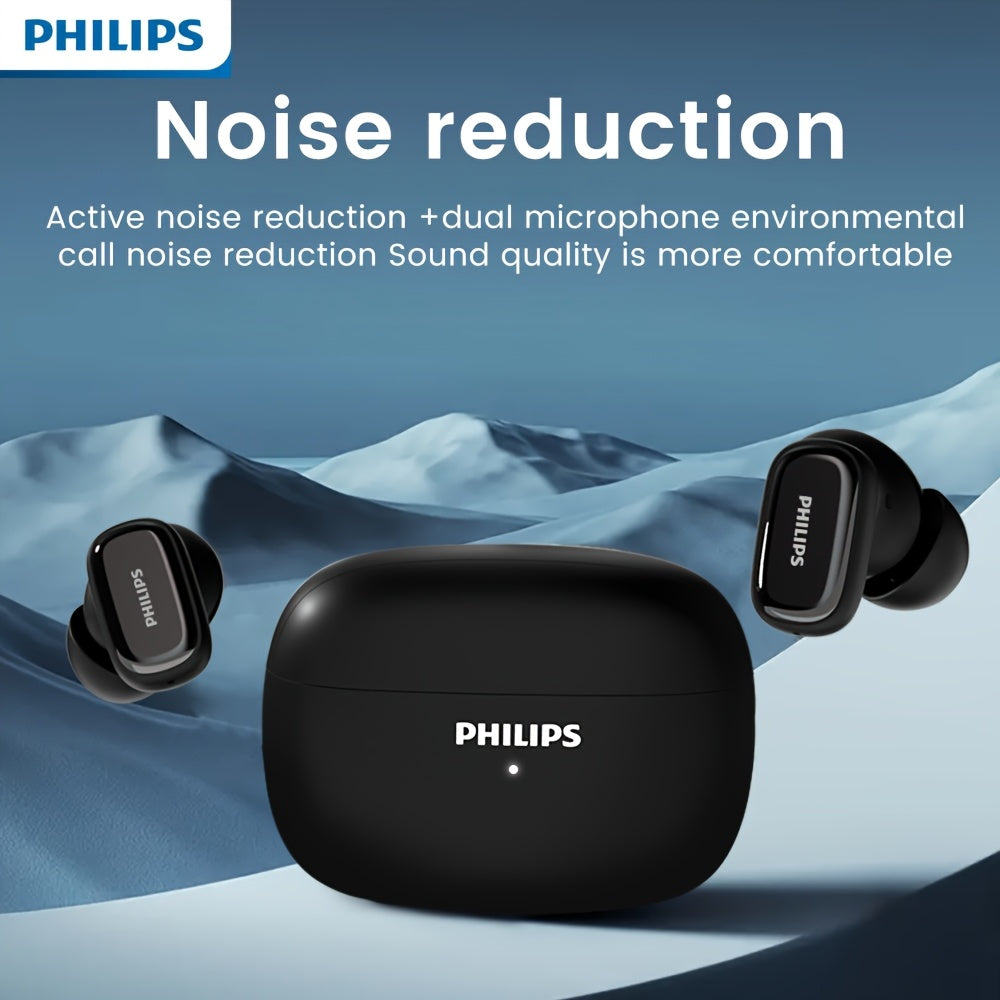 New Philips TAT2569 Wireless Earphones with Active Noise Reduction, Double Click Left Ear Adjustment, and Dual HD Microphone for Calls. Perfect for Sports.