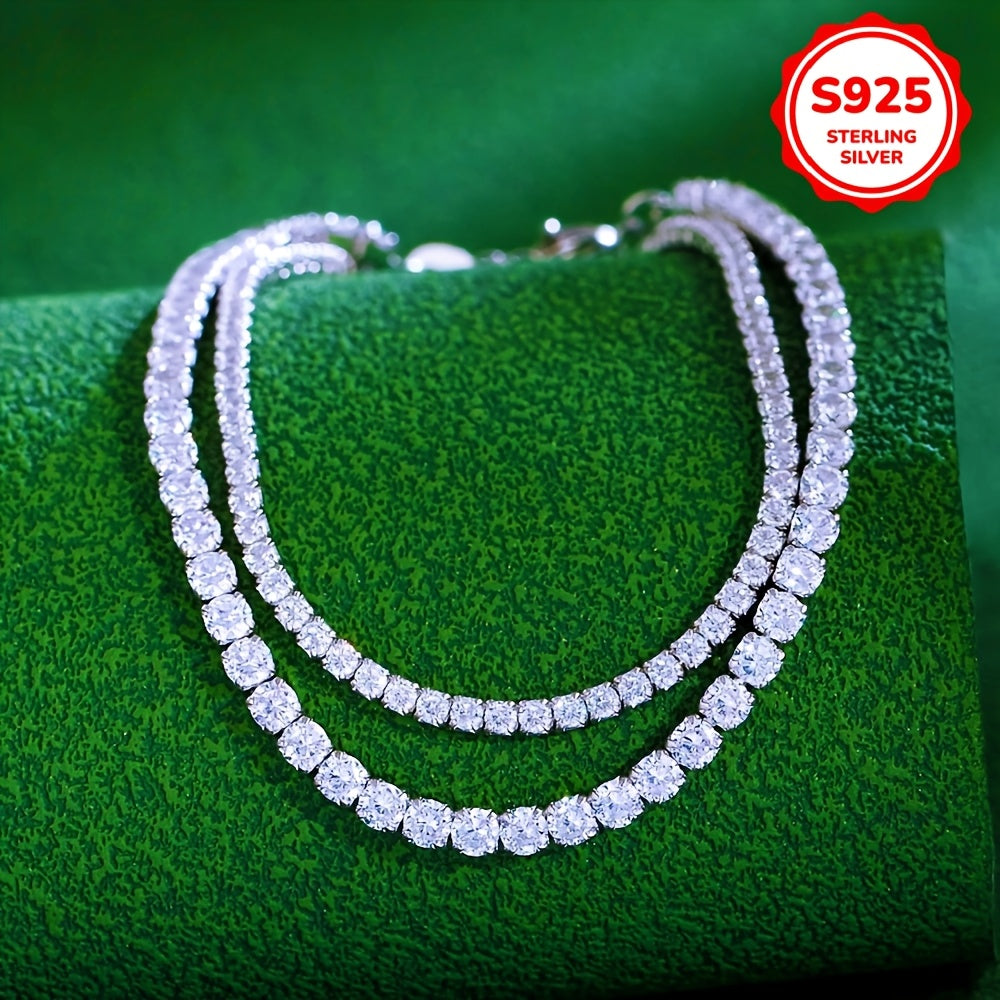 Stylish 925 Sterling Silver Tennis Chain Bracelet featuring Synthetic Cubic Zirconia, Adjustable 2MM/3MM, Hypoallergenic, Sparkling Iced Out Design, Perfect for Daily Wear and Gifting, Ideal Valentine's Day Jewelry for Women.