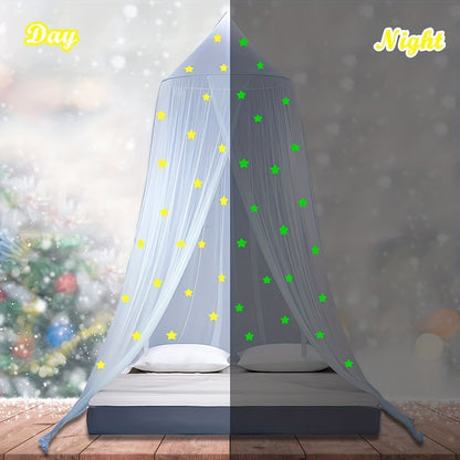 Princess-themed king size mosquito net canopy with star pattern, suitable for all ages. Perfect for cribs and adult beds, also available in twin size. Hand wash only.