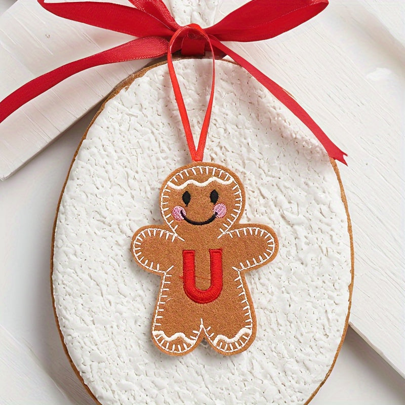 Embroidered gingerbread man ornament for Christmas decoration, made of fabric material. Classic style and no power required. Perfect for home and kitchen use.