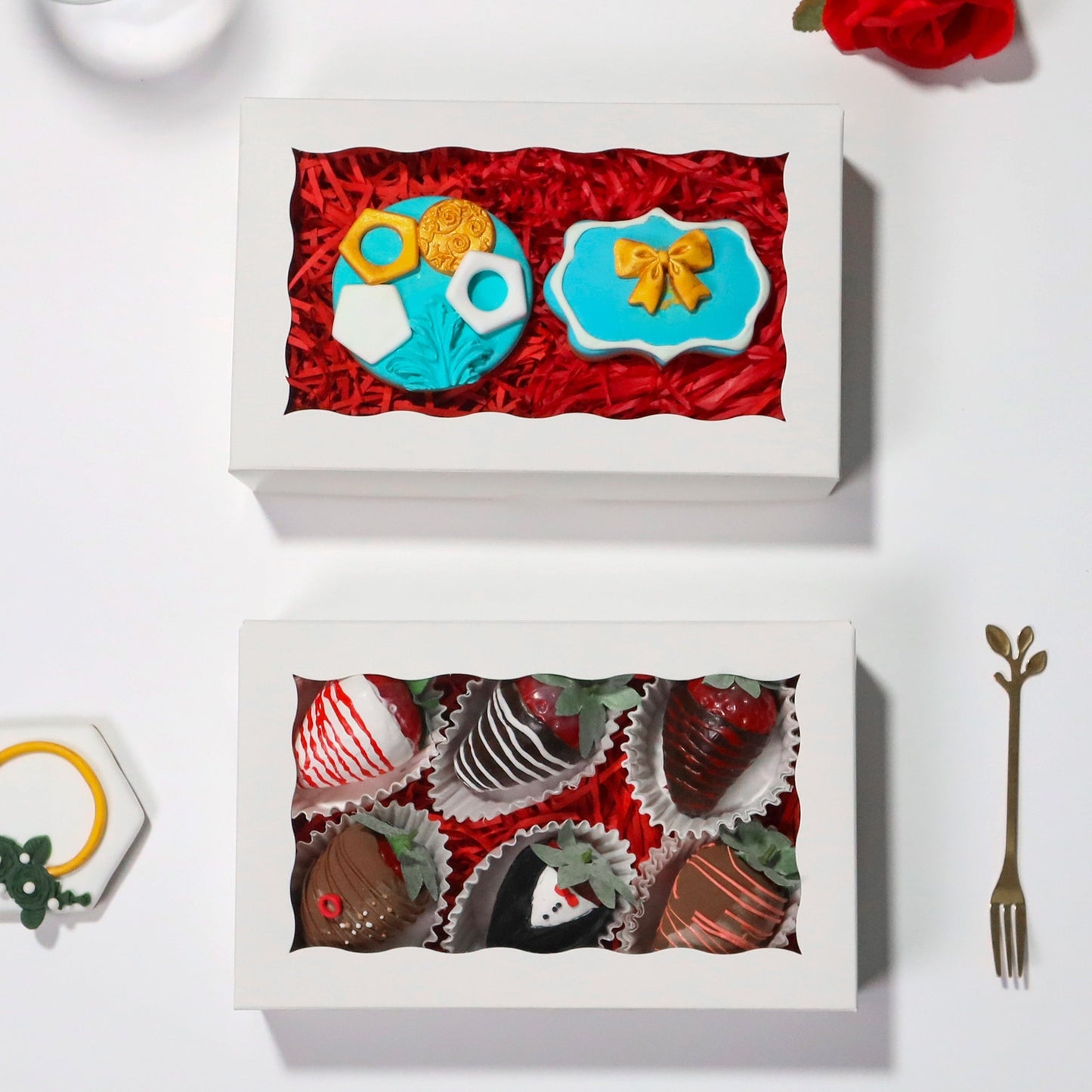 Bakery Boxes Set of 6, 15, or 30 - Includes Chocolate Covered Strawberries, Cakesickle, Chocolate Truffle, Pretzel, and Brownies Boxes - Perfect for Easter, Mother's Day, Christmas, and Valentine's Day with Window Display