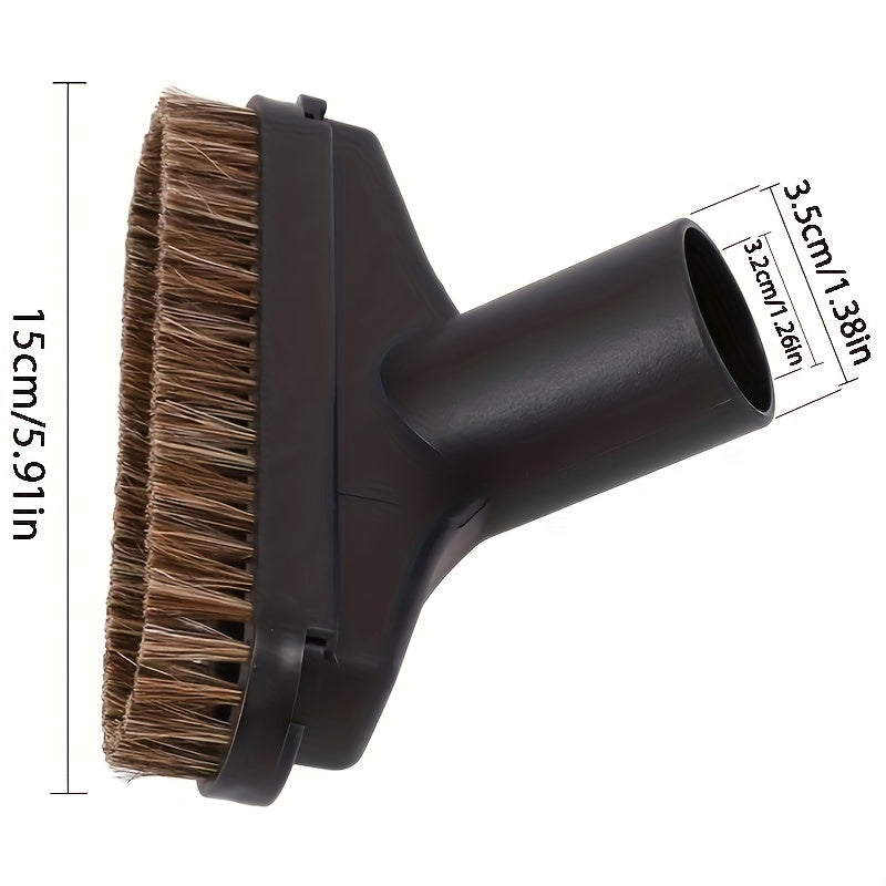 Vacuum cleaner accessory set includes a horse hair brush head, suction nozzle brush head, and sofa curtain suction head with inner diameter of 32mm.