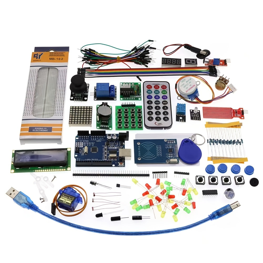 Arduino UNO R3 RFID Kit with programmable digital display, hardwired power, and white material. Ideal for office and reading use, assembly required. No battery or laser included.