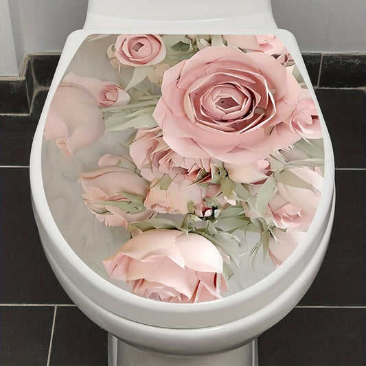 1 flower pattern toilet lid decal, self-adhesive sticker for toilet cover decoration in bathroom.