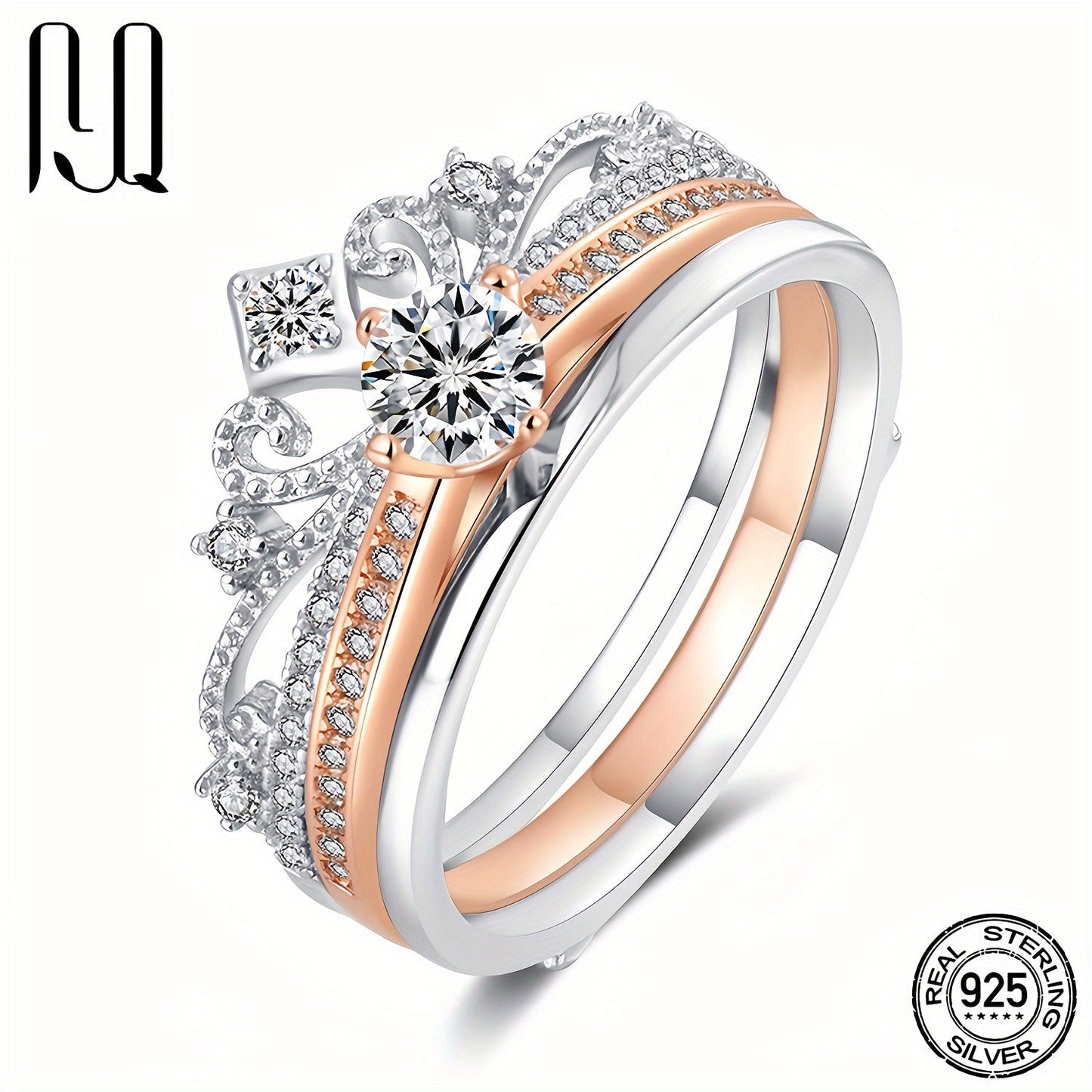 Stunning 0.5Ct Moissanite Crown Ring - Crafted with 925 Sterling Silver and 18K White/Rose Gold Plating, Ideal for an Engagement or Wedding Gift for Her. Comes with Certificate and Sizing Guide for a Perfect Fit.