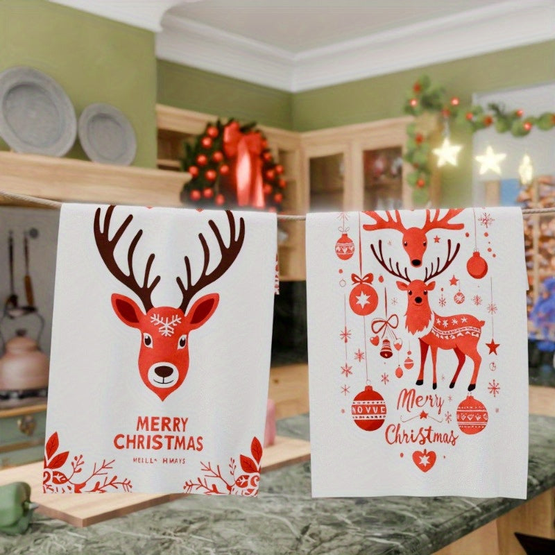 Set of 2 kitchen towels measuring 18x66.04 cm, featuring a festive Christmas wintertime design. Perfect for adding a touch of holiday cheer to your kitchen decor. These soft towels make a great Christmas gift or decoration. Brand: KDLPA