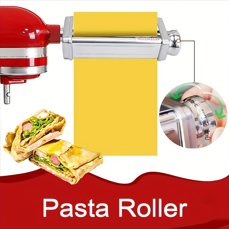 KitchenAid Stand Mixer Compatible Stainless Steel Pasta Roller and Cutter Set - Safe for Food Contact, Includes Sheet Roller and Spaghetti/Fettuccine Cutters, Essential Tools for Homemade Pasta Making in the Kitchen