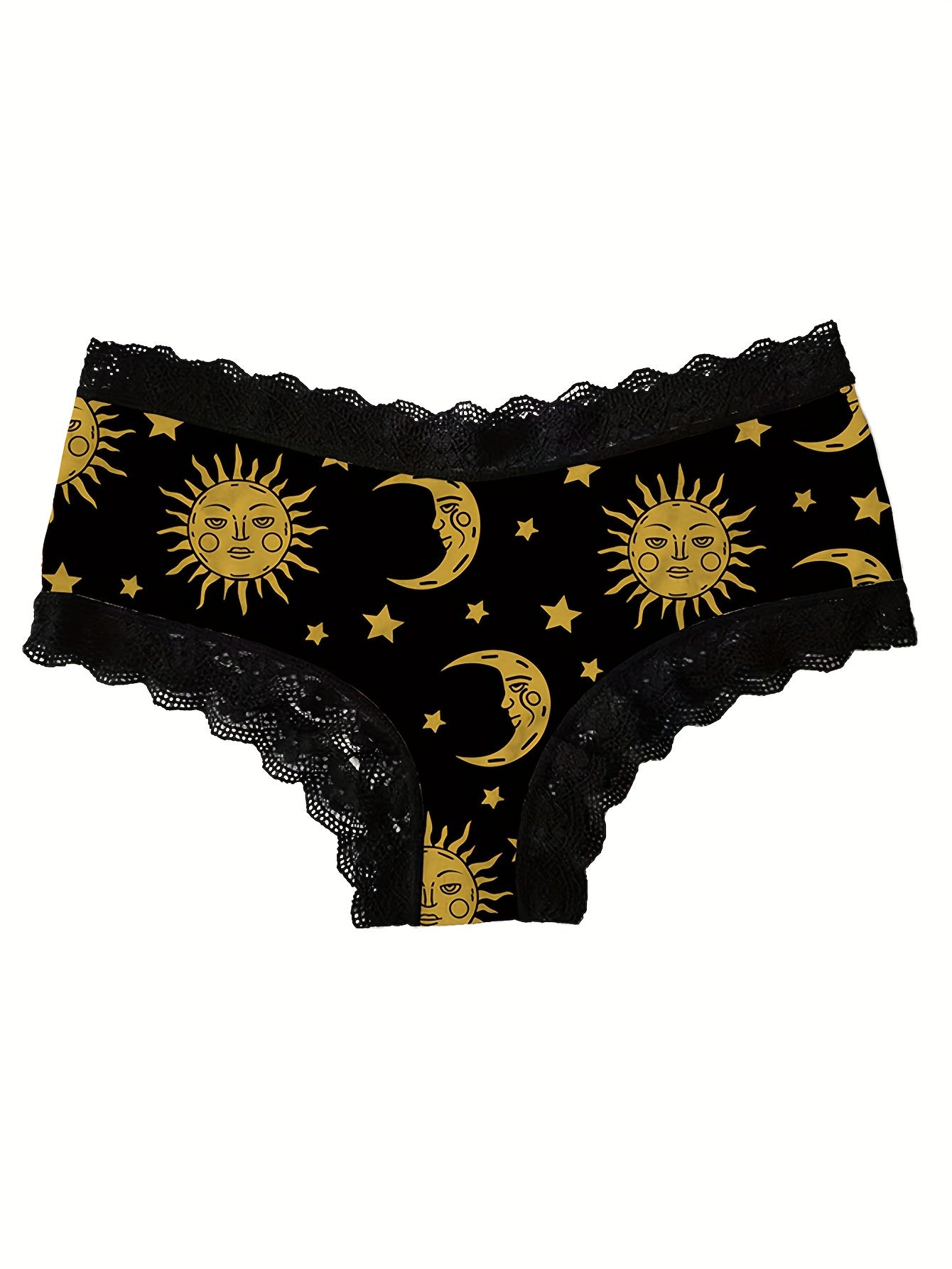 Moon & Sun Print Lace Trim Briefs - Comfy, Breathable, Stretchy Intimates for Women