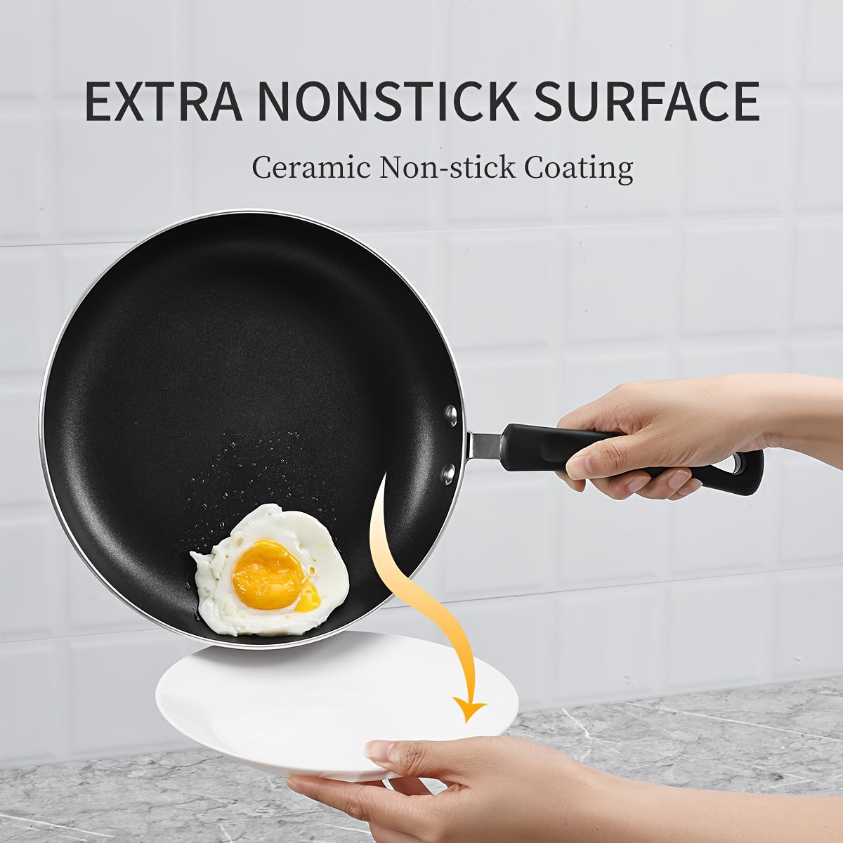 Set of 3 Nonstick Frying Pans with Black Ceramic Induction Cookware, Includes 20.32cm, 24.13cm, and 27.94cm Skillets for Omelettes and Eggs. Kitchen Cooking Pan Set, PFOA and PFAS Free.